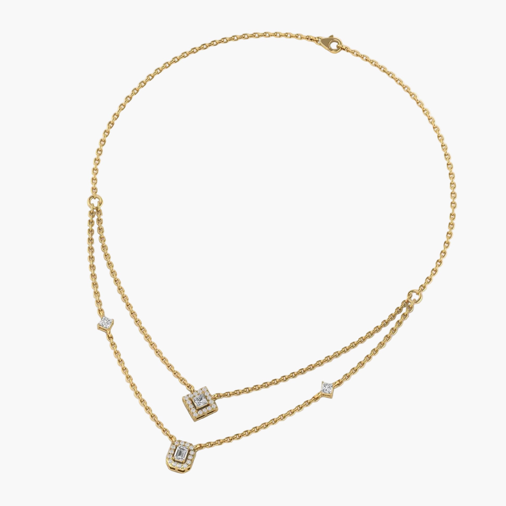 Gold necklace with diamond accents on a white background, branded 'Green Lab'.