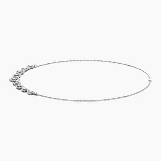 Silver necklace with small stones on a white background, branded 'Green Lab'.