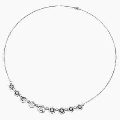 Silver necklace with hexagonal pendants on a white background, branded 'Green Lab'.