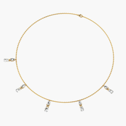 Gold necklace with small pendants on a white background, branded 'Green Lab'.