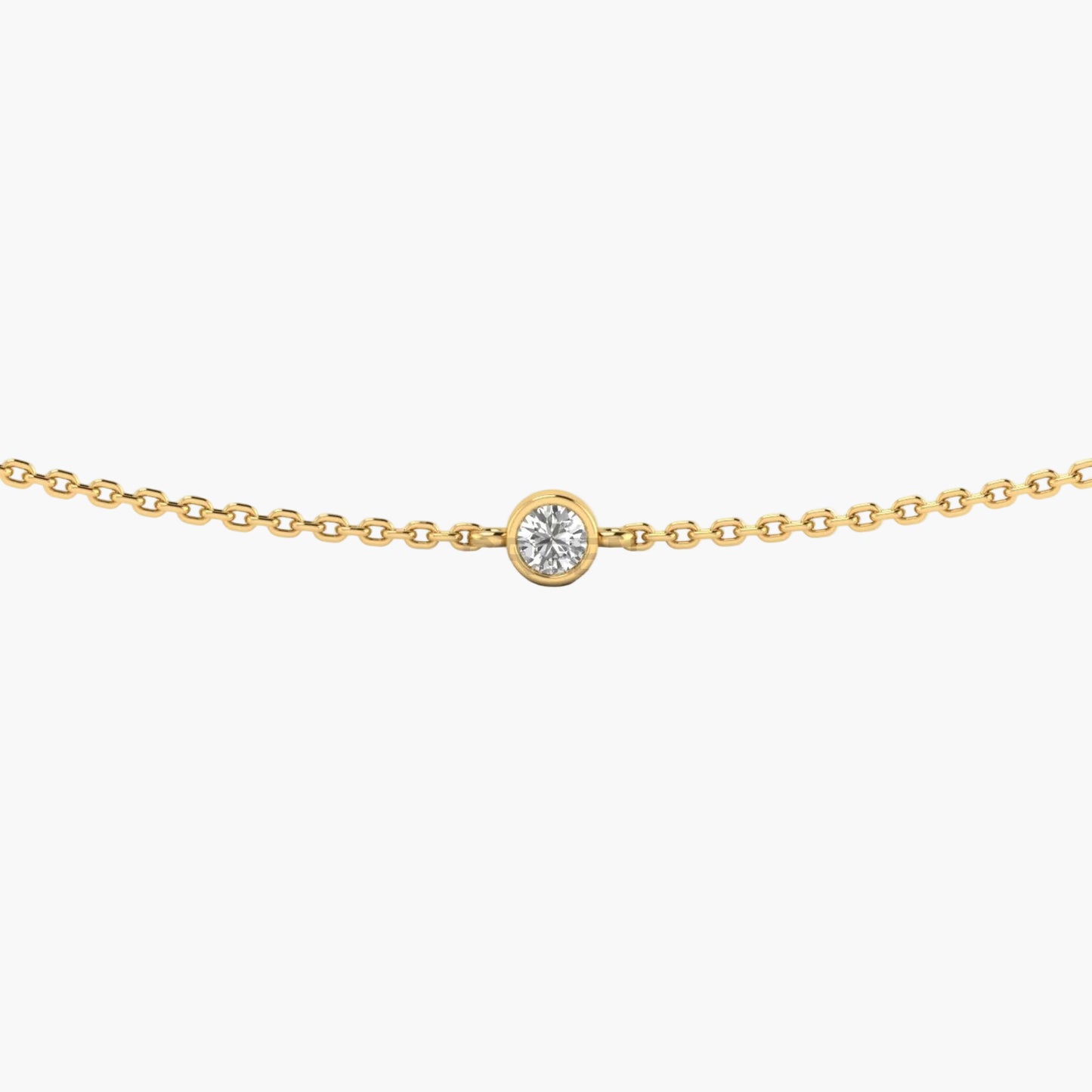 Gold necklace with a diamond pendant on a white background