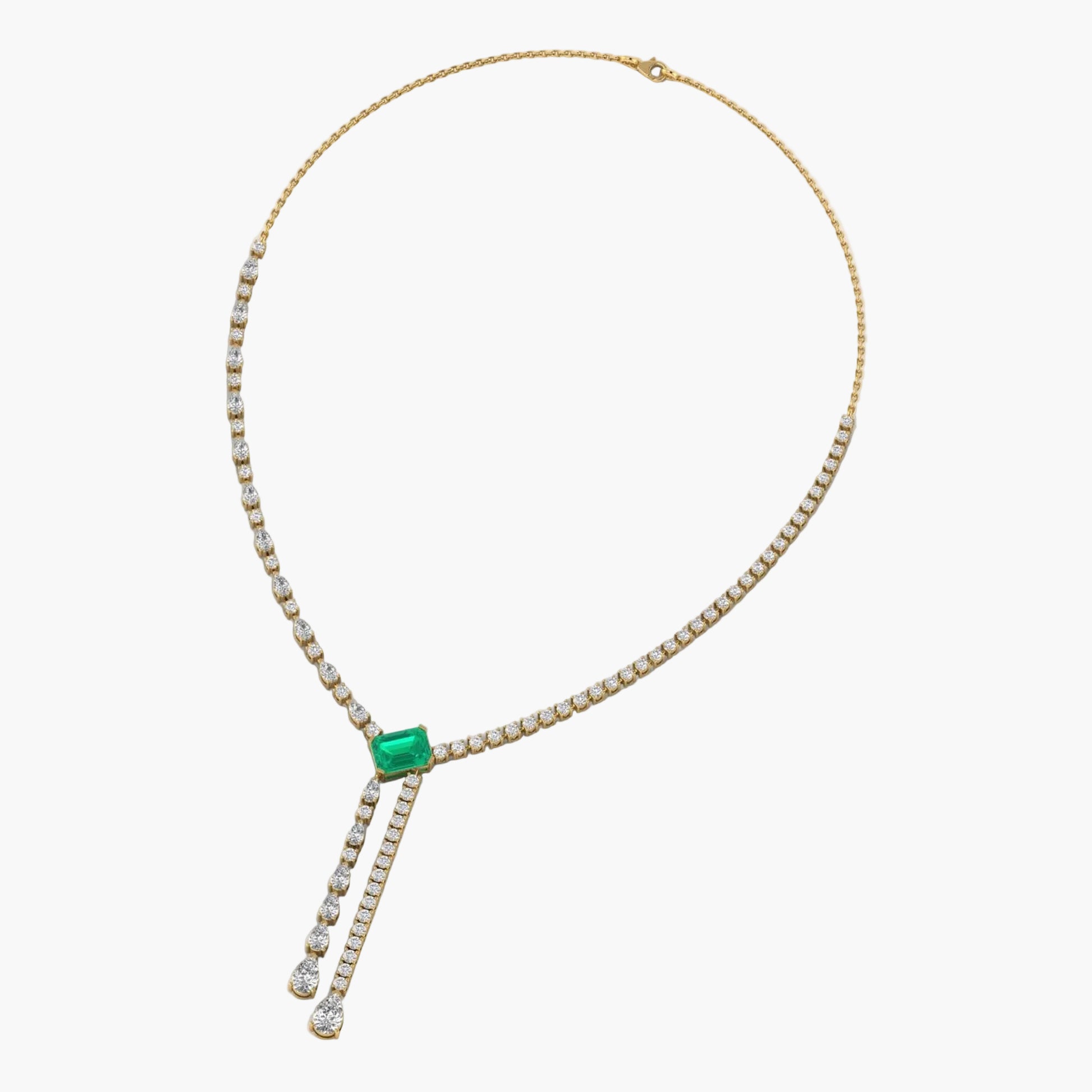 Necklace with a green gemstone and clear stones on a white background, branded 'Green Lab'.