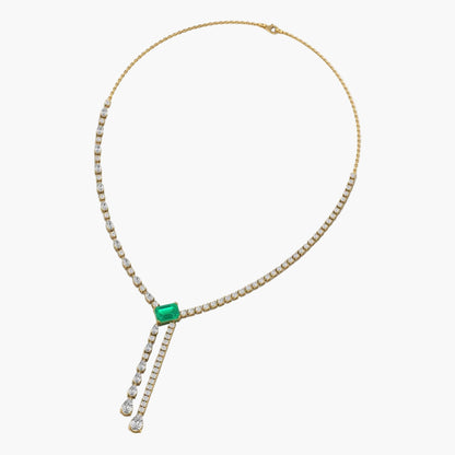 Necklace with a green gemstone and clear stones on a white background, branded 'Green Lab'.