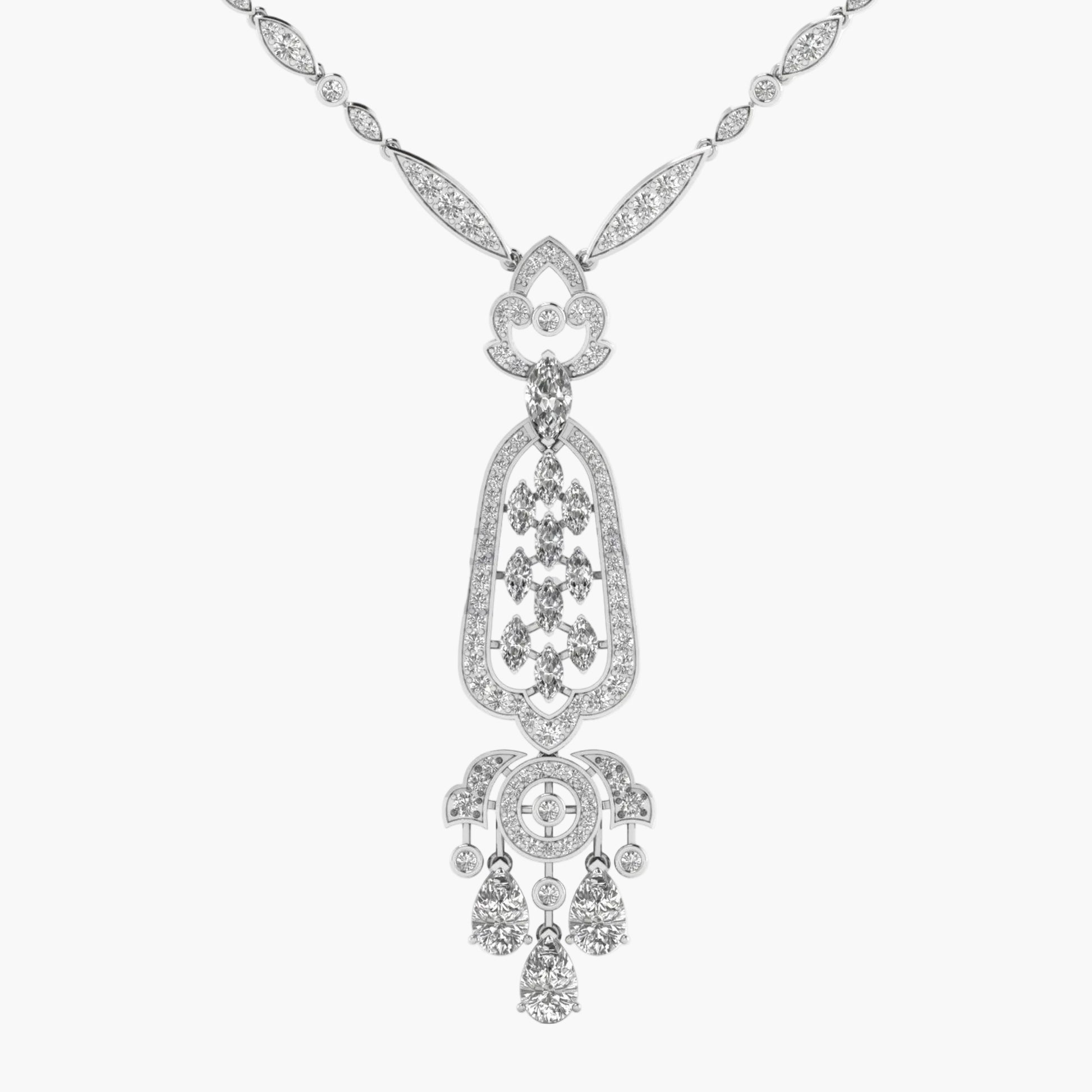 Elegant silver necklace with a pendant on a white background