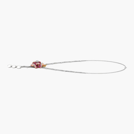 Necklace with a pink gemstone on a white background