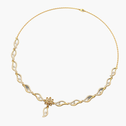 Gold necklace with intricate design on a white background, featuring 'Green Lab' branding.