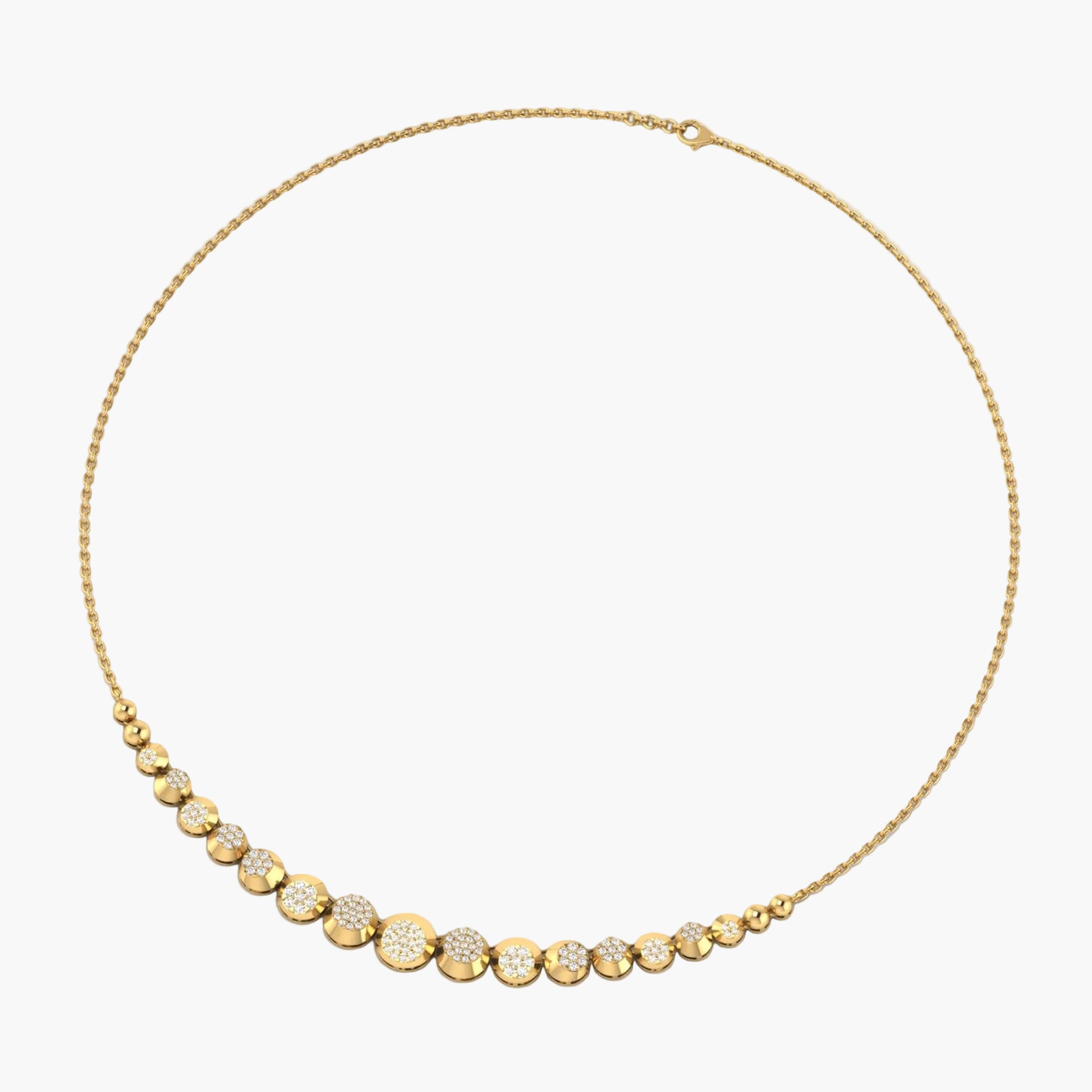 Gold necklace with small diamonds on a white background, branded 'Green Lab'.