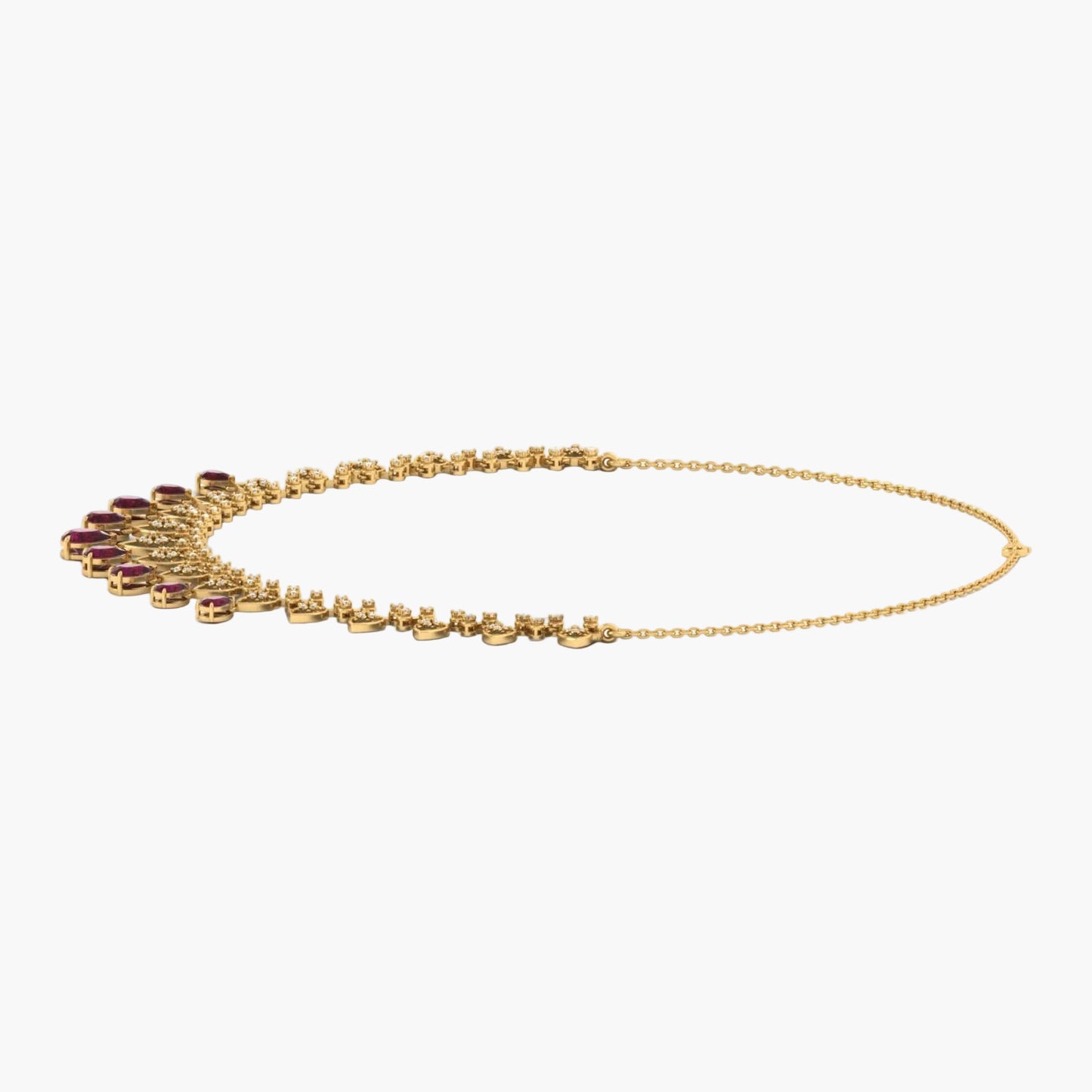 Gold necklace with gemstones on a white background, branded 'Green Lab'.