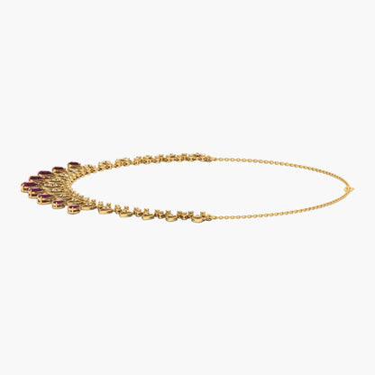 Gold necklace with gemstones on a white background, branded 'Green Lab'.