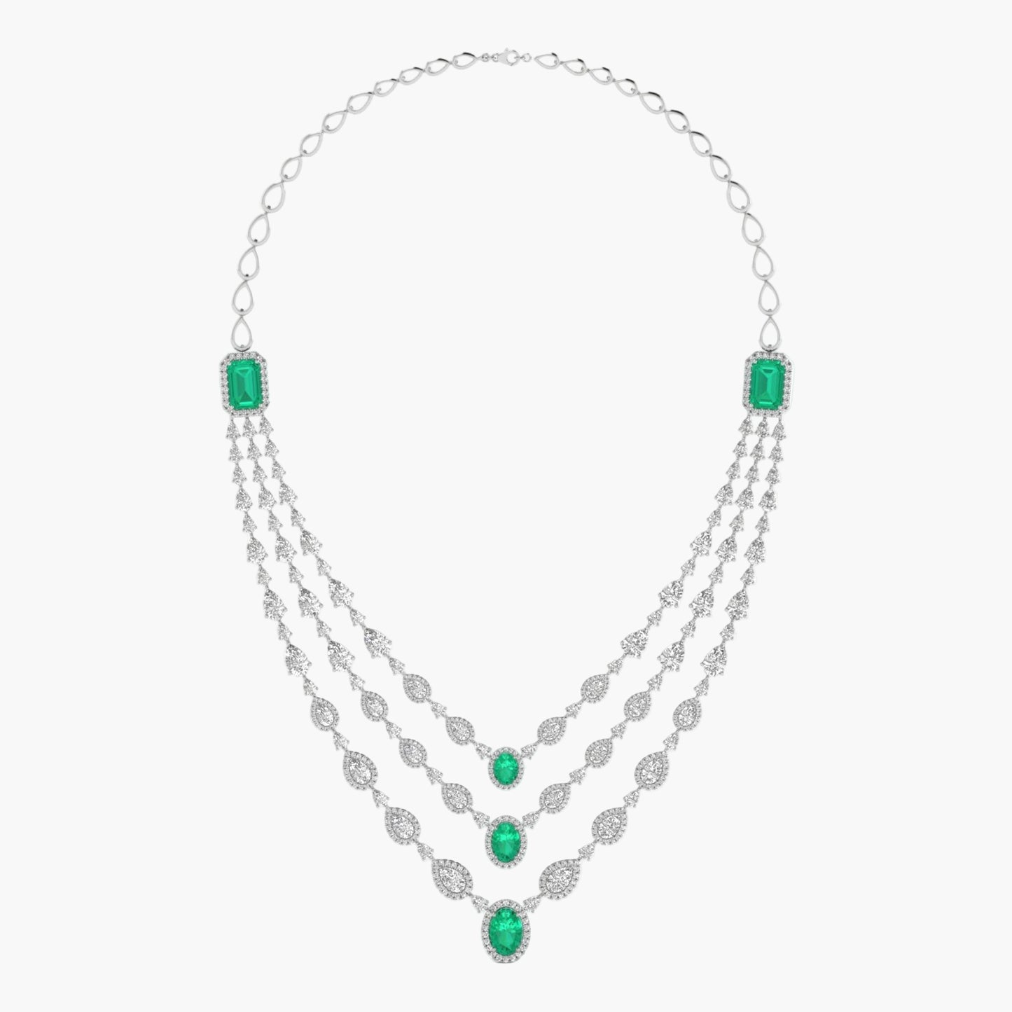 Emerald Cascade Multi-Strand Diamond Necklace