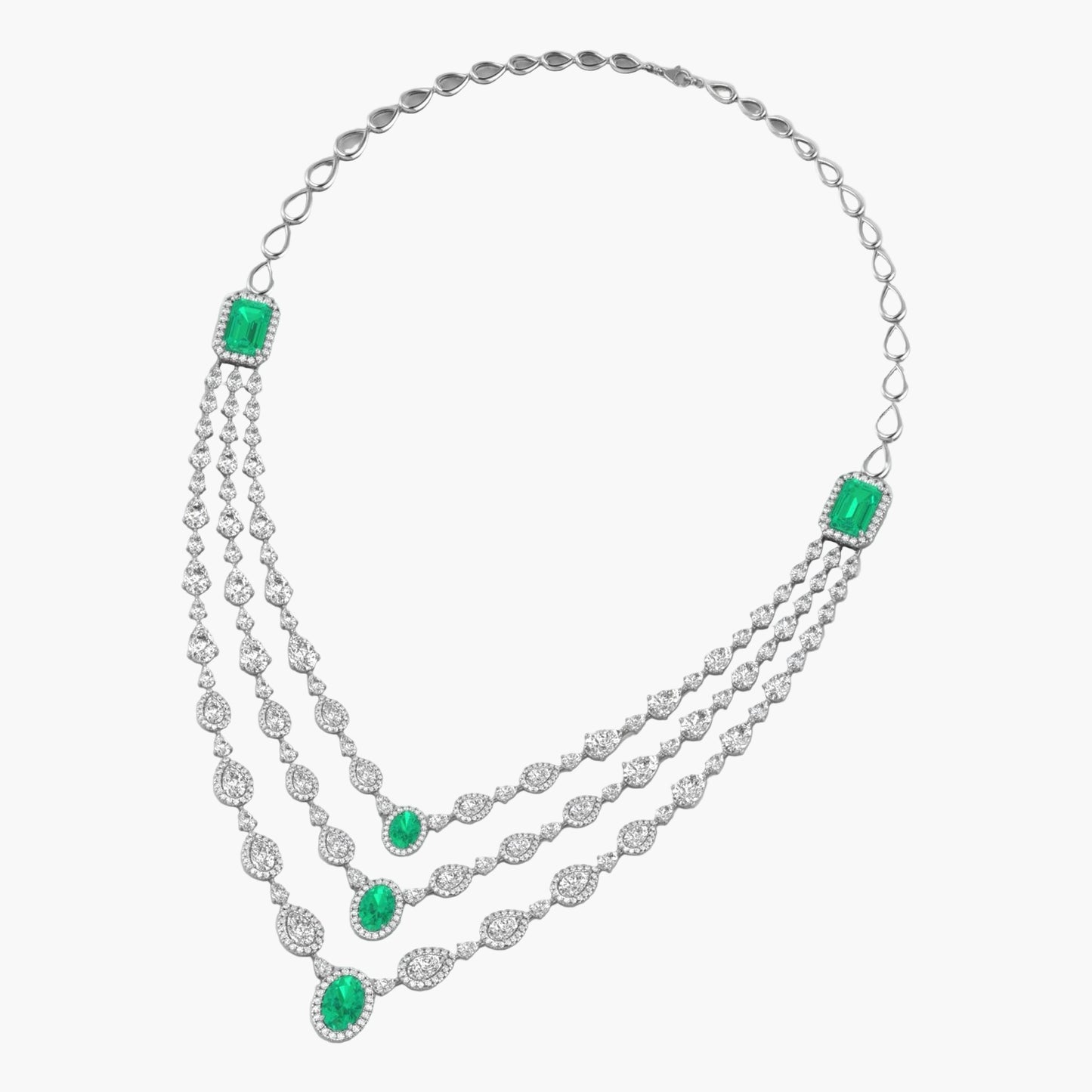 Emerald Cascade Multi-Strand Diamond Necklace