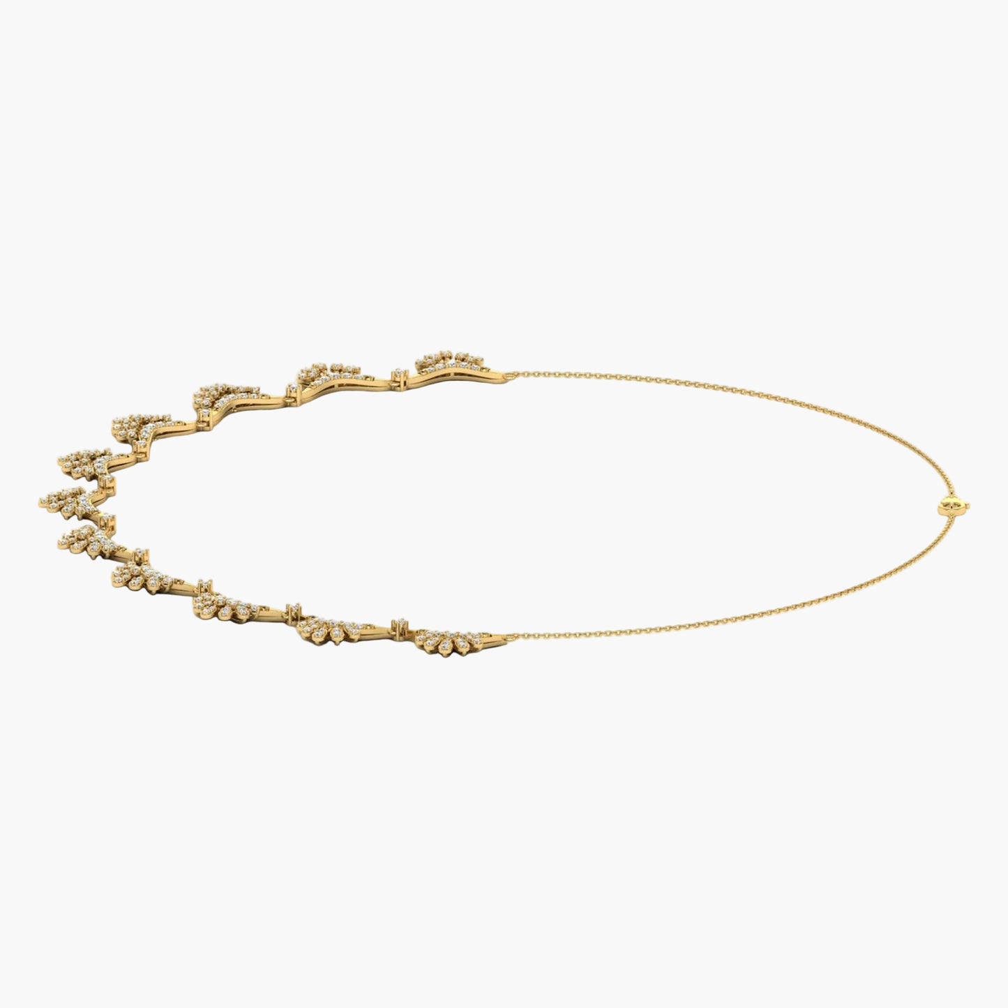 Gold necklace with floral design on a white background, branded 'Green Lab'.
