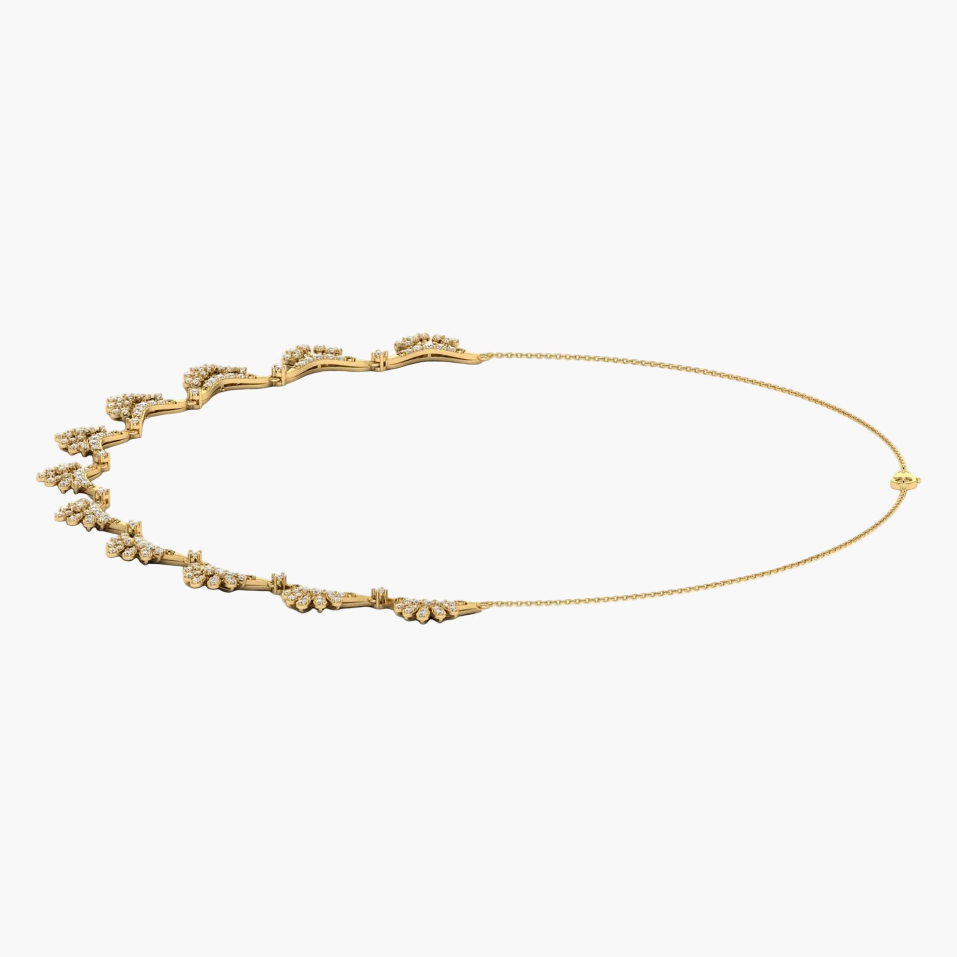 Gold necklace with floral design on a white background, branded 'Green Lab'.