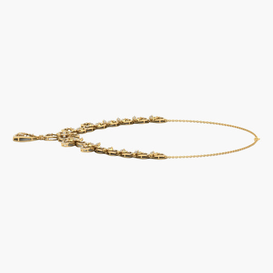 Gold necklace on a white background with 'Green Leaf' branding.