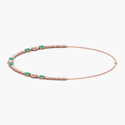 Rose gold bracelet with green gemstones on a white background, branded 'Green Lab'.