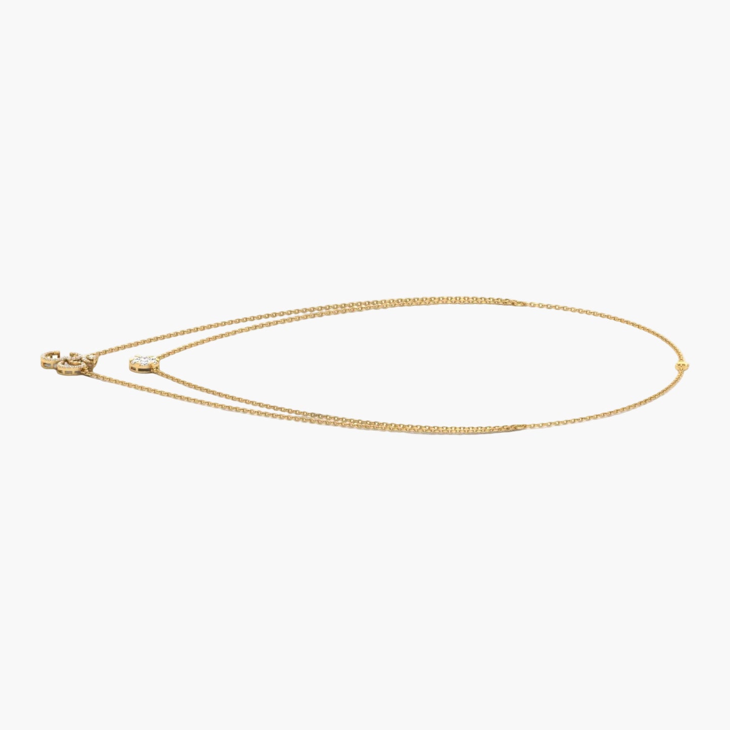 Gold necklace on a white background with 'Green Lab' branding.