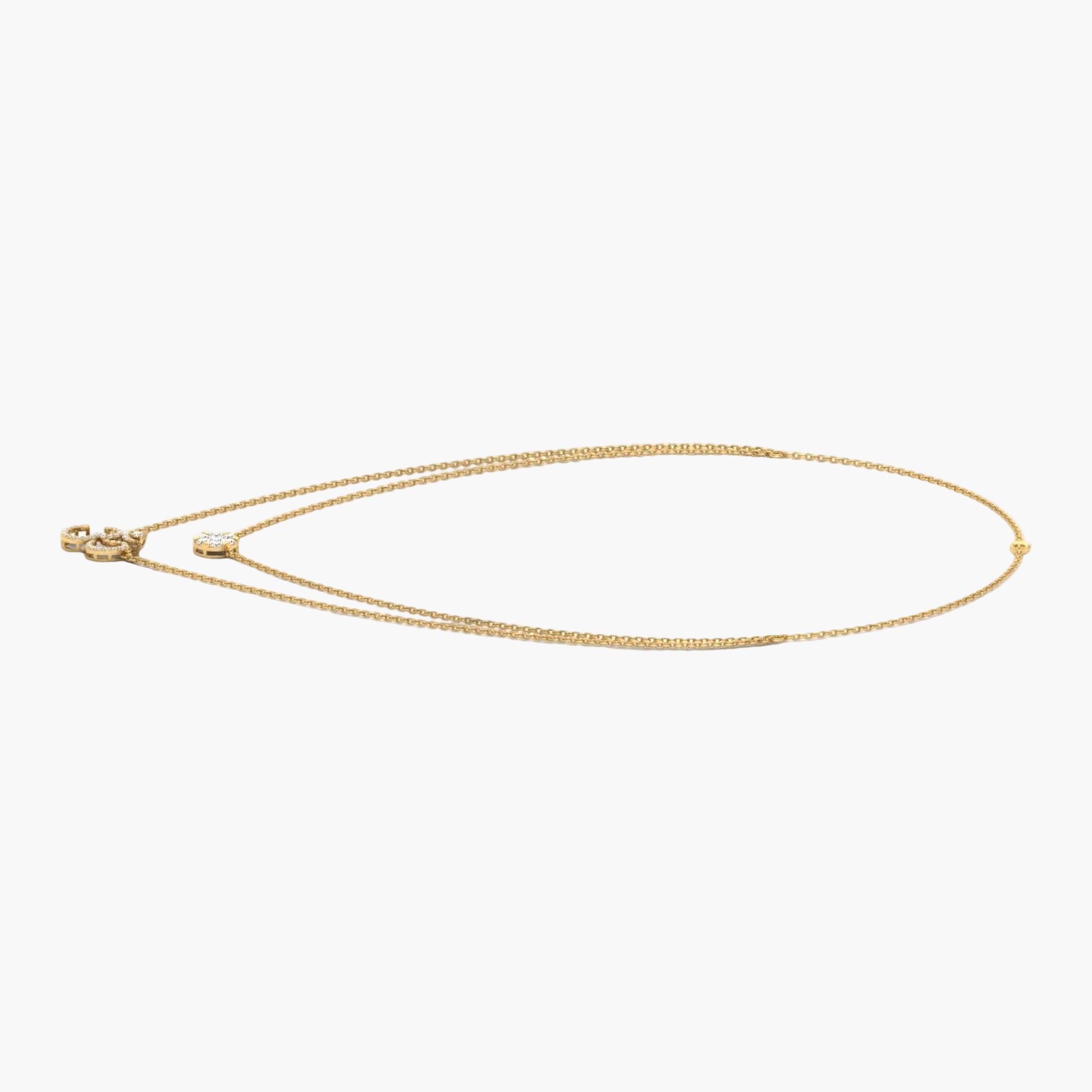 Gold necklace on a white background with 'Green Lab' branding.
