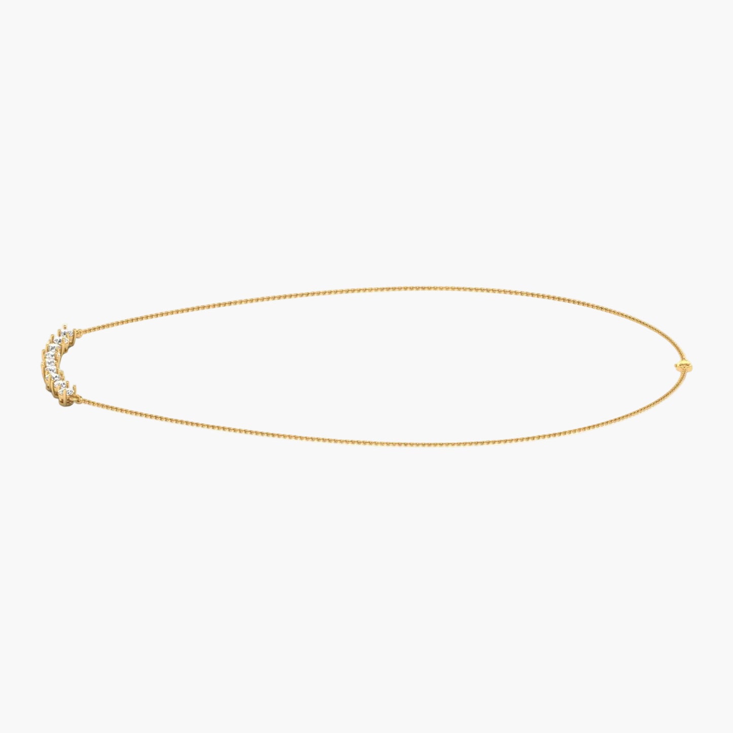 Gold necklace with small stones on a white background, branded 'Green Lab'.