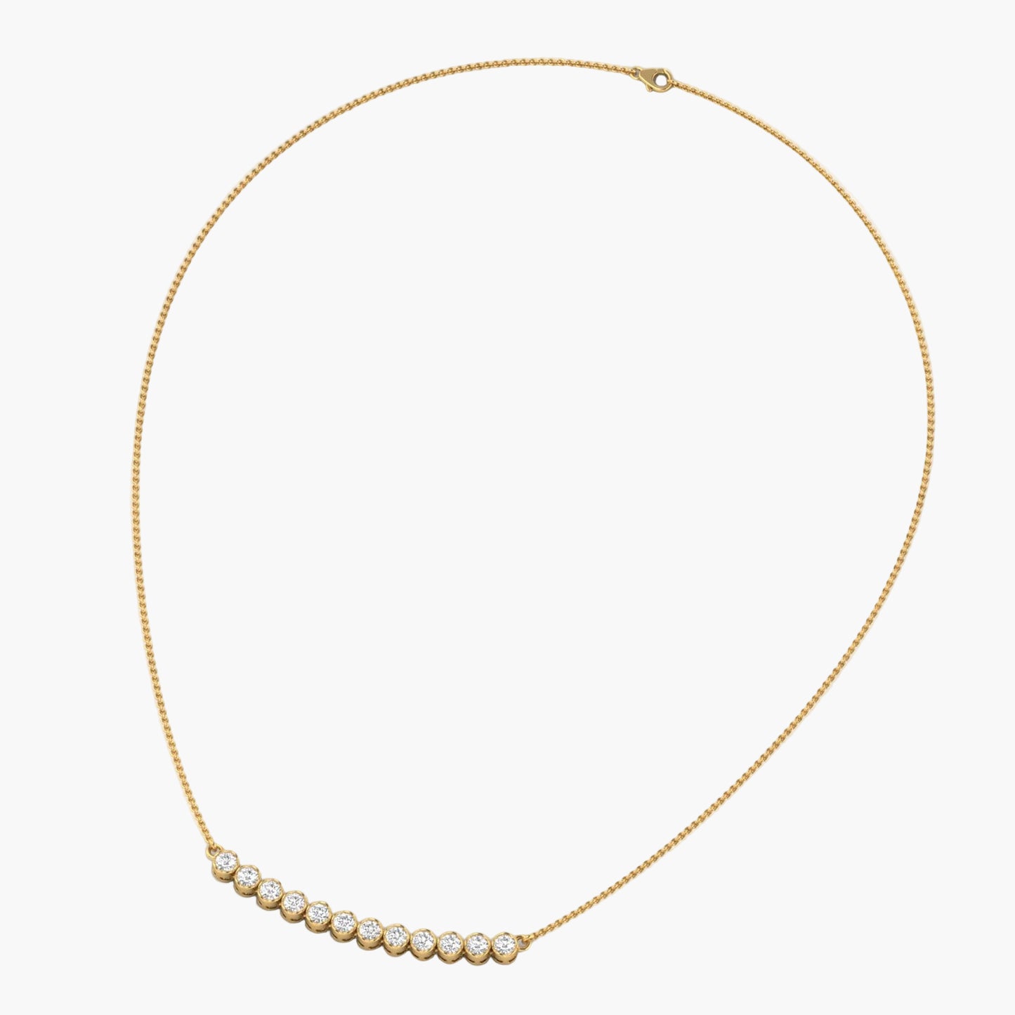 Gold necklace with small stones on a white background, branded 'Green Lab'.