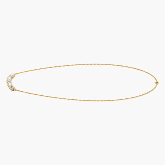 Gold necklace with a small round pendant on a white background, branded 'Green Lab'.