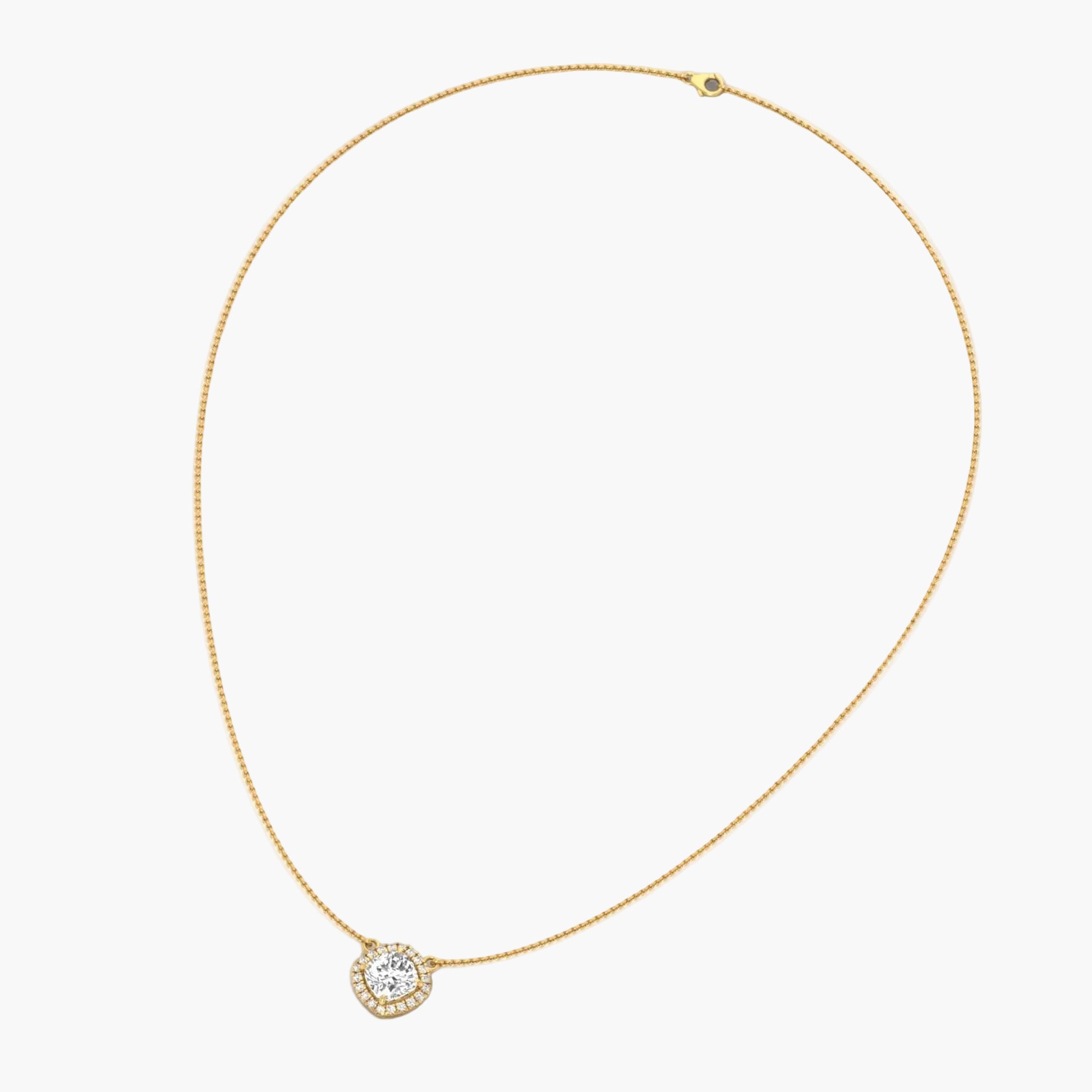 Gold necklace with a diamond pendant on a white background, branded 'Green Lab'.