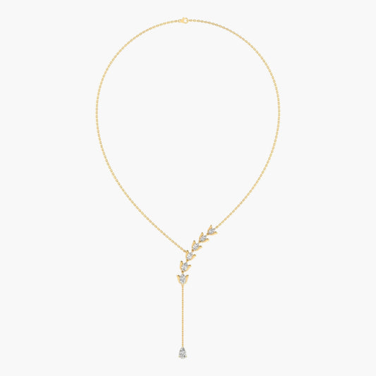 Gold necklace with floral design on a white background, branded 'Green Lab'.