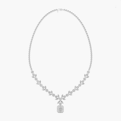 Radiant Baguette Halo Diamond Drop Diamond Necklace