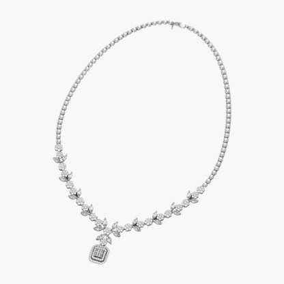 Radiant Baguette Halo Diamond Drop Diamond Necklace