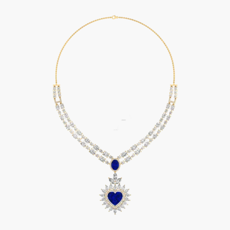 Majestic Sapphire Heart-Drop Diamond Necklace