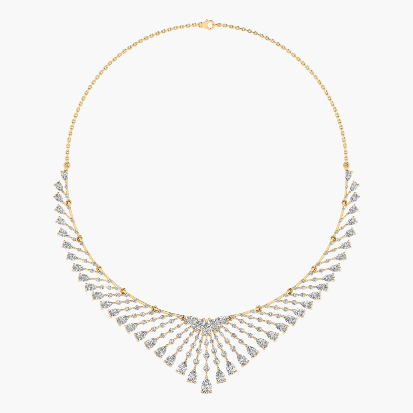 Gold necklace with diamond-like stones on a white background, branded 'Green Lab'.