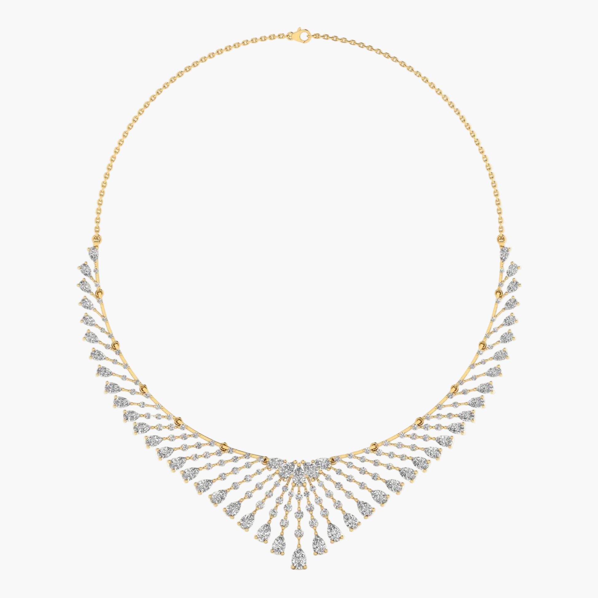 Gold necklace with diamond-like stones on a white background, branded 'Green Lab'.