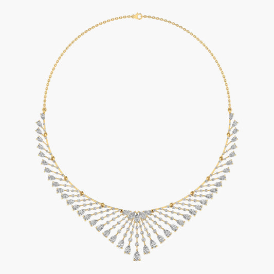Gold necklace with diamond-like stones on a white background, branded 'Green Lab'.