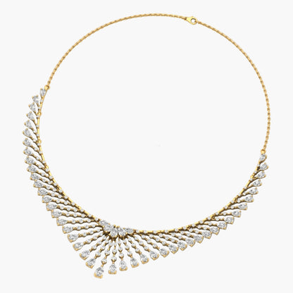 Gold necklace with clear stones on a white background, branded 'Green Lab'.
