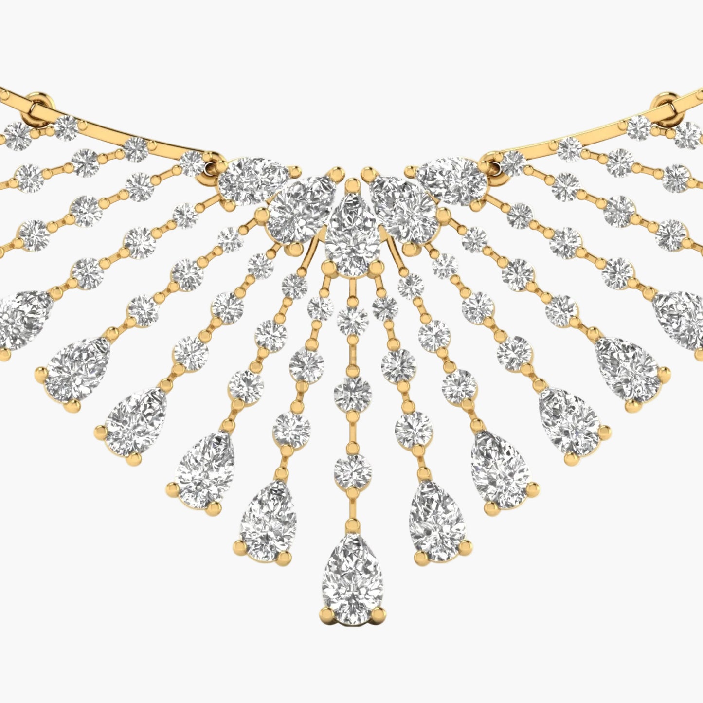Gold and diamond necklace on a white background