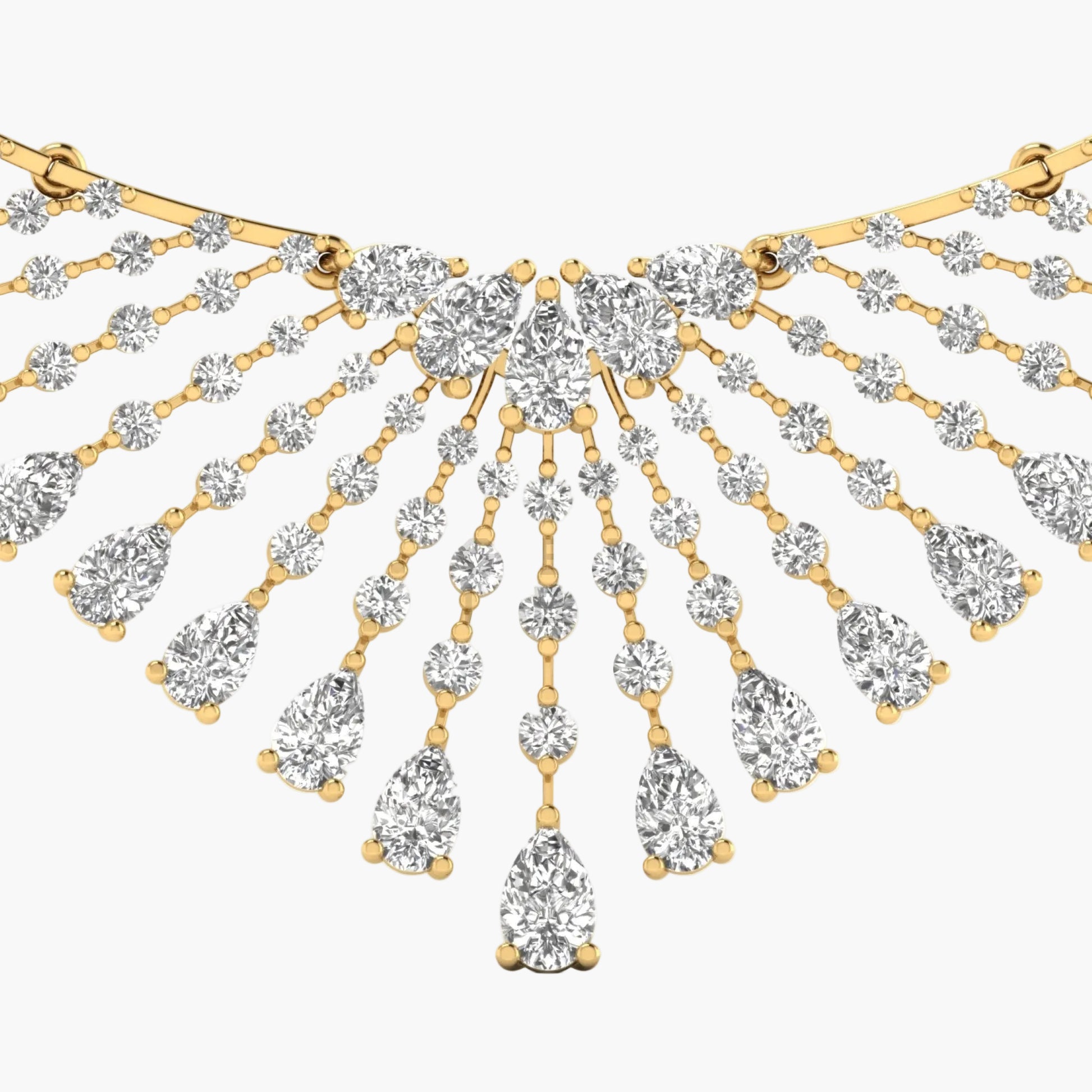Gold and diamond necklace on a white background