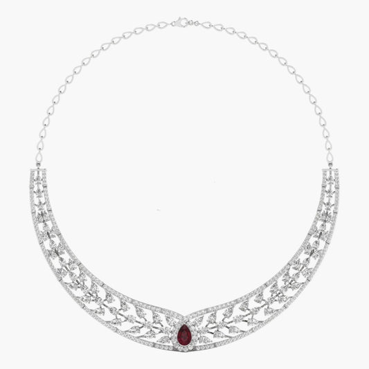 Silver necklace with a red gemstone on a white background, branded 'Green Lab'.