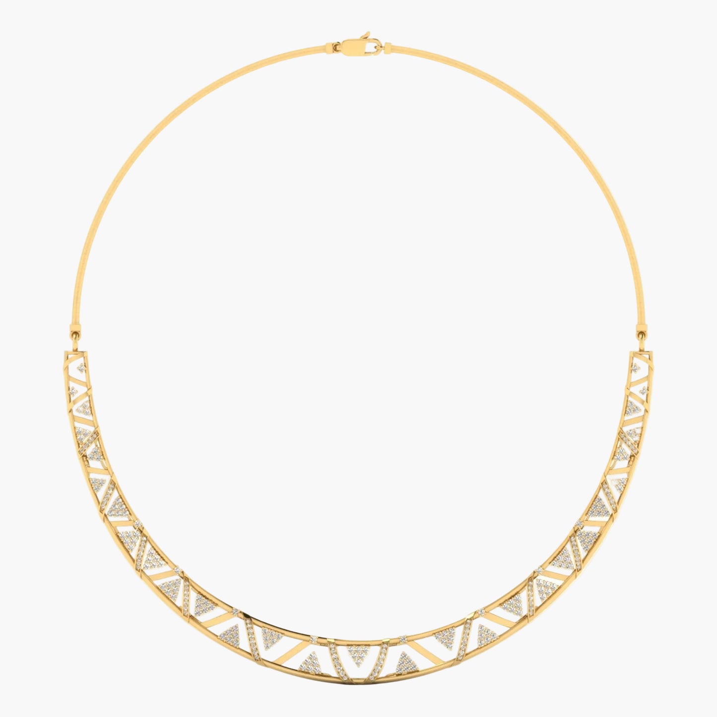 Gold necklace with geometric design on a white background, branded 'Green Lab'.