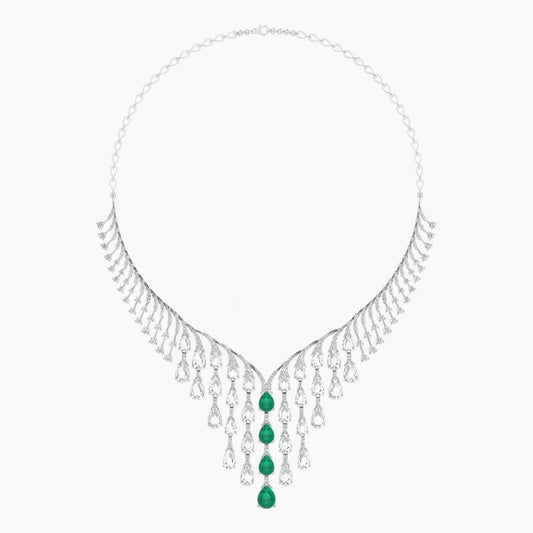 Necklace with green gemstones on a white background, branded 'Green Lab'.
