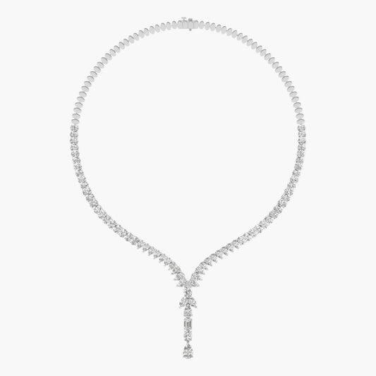 Diamond necklace on a light gray background
