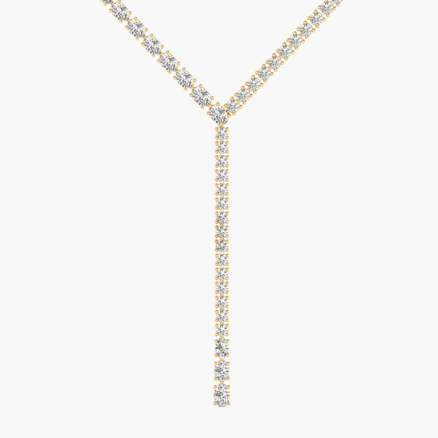 Gold necklace with diamonds on a white background