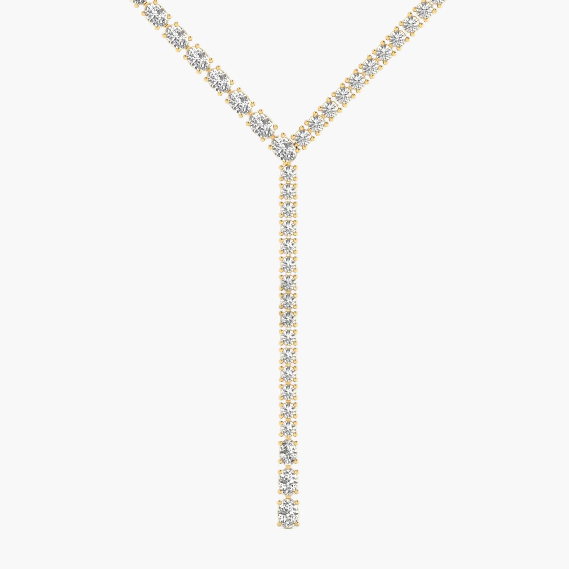 Gold necklace with diamonds on a white background
