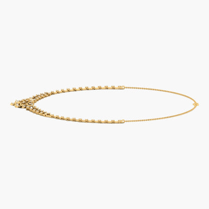 Gold necklace on a white background with 'Green Lab' branding.