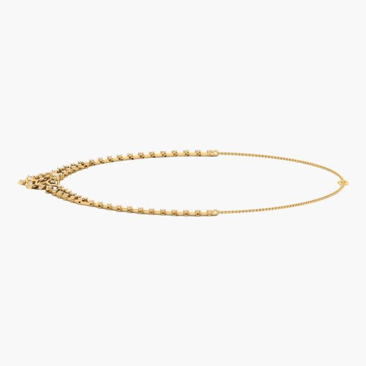 Gold necklace on a white background with 'Green Lab' branding.