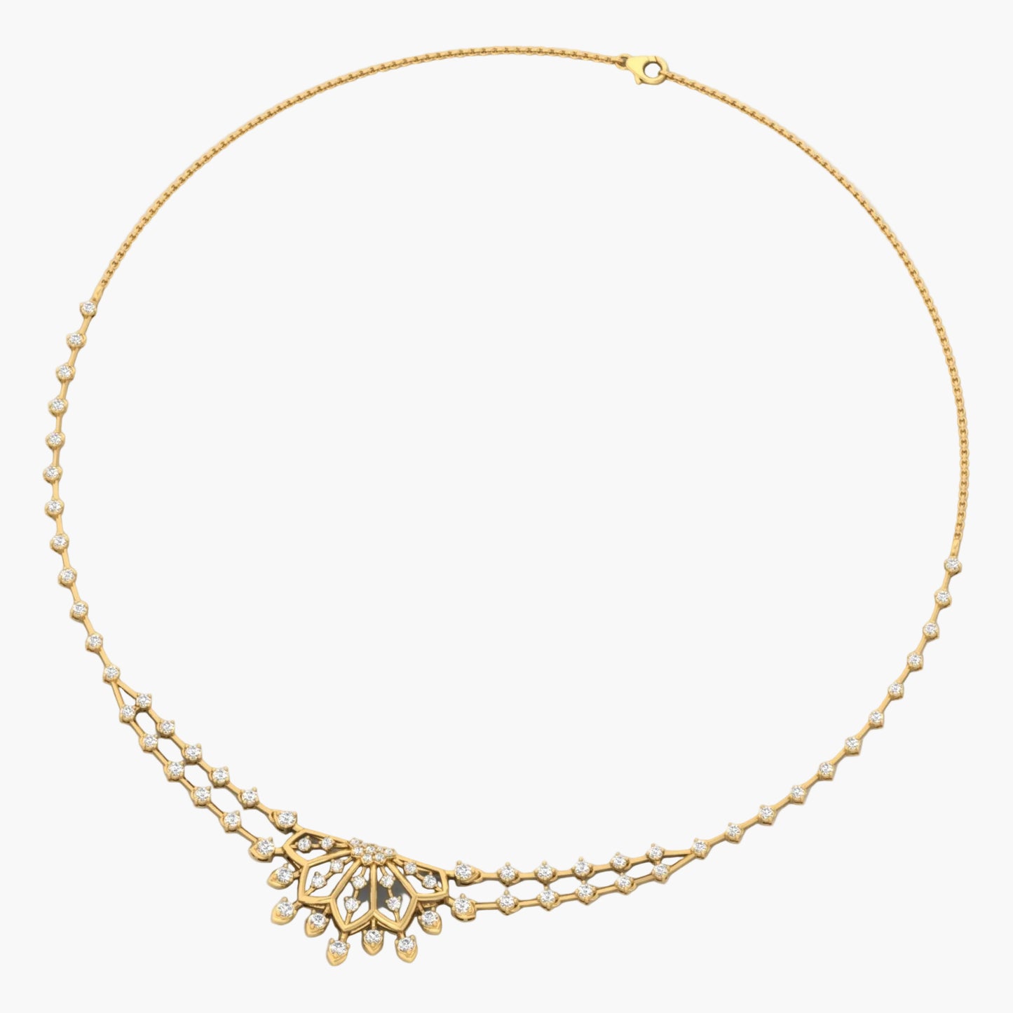 Gold necklace with floral design on a white background, branded 'Green Lab'.