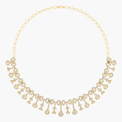 Gold necklace with intricate design on a white background, branded 'Green Lab'.