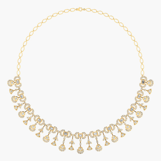 Gold necklace with intricate design on a white background, branded 'Green Lab'.