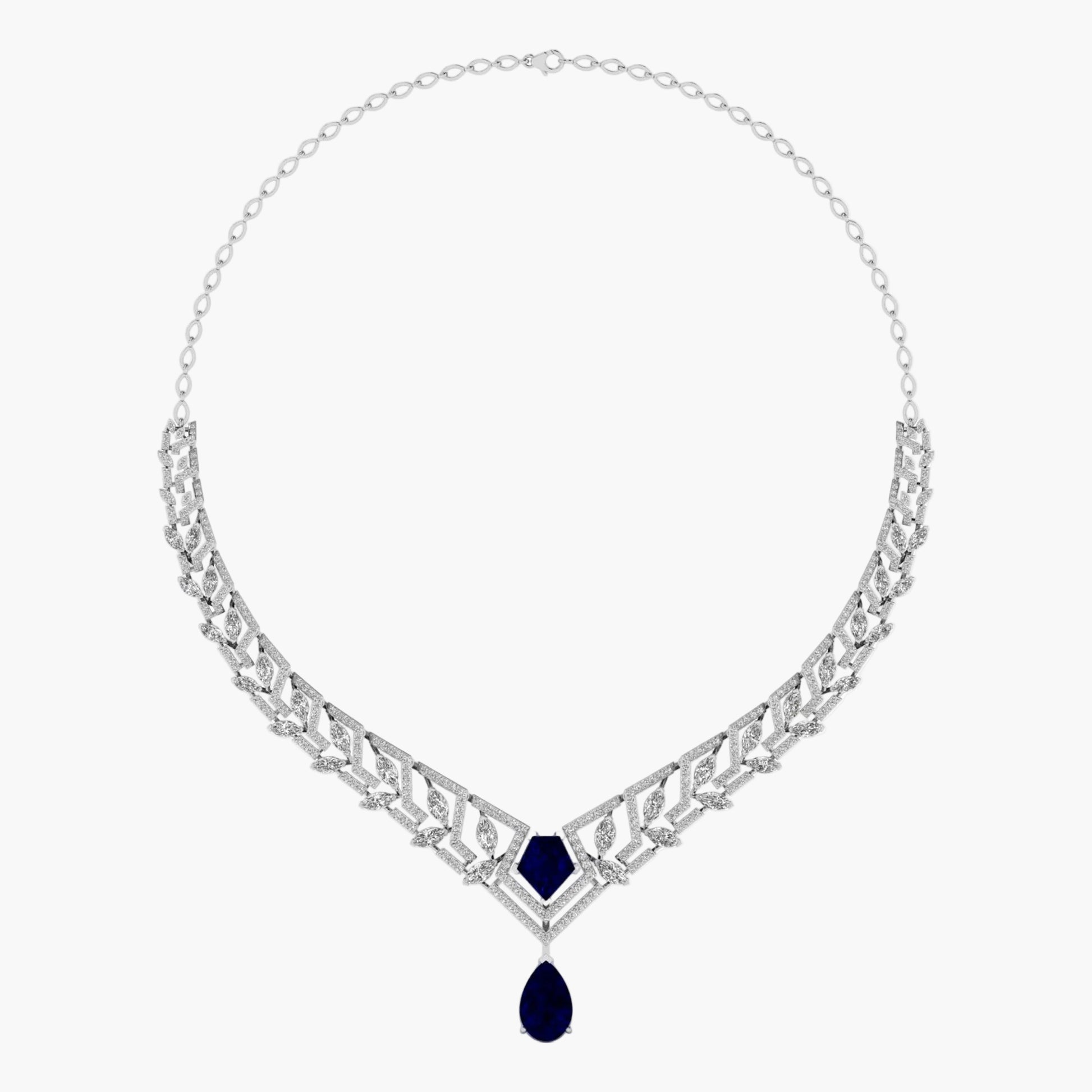 Necklace with blue pendant and silver chain on a white background, branded 'Green Lab'.