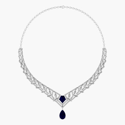 Necklace with blue pendant and silver chain on a white background, branded 'Green Lab'.