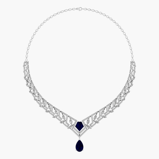Necklace with blue pendant and silver chain on a white background, branded 'Green Lab'.