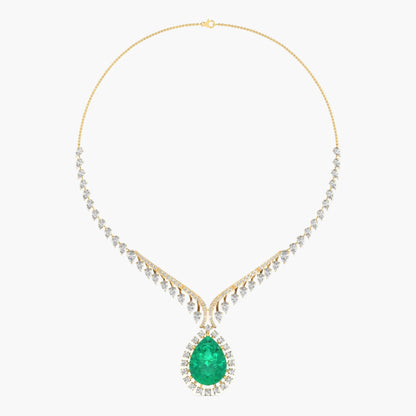 Gold necklace with a green gemstone on a white background, branded 'Green Lab'.